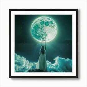 Woman Looking At The Moon Art Print