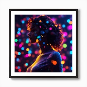Portrait Of A Woman With Colorful Lights Art Print