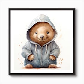 Watercolour Cartoon Wombat In A Hoodie Art Print