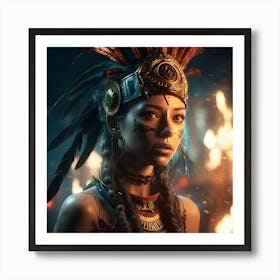 Indian Woman With Feathers Art Print