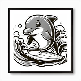 Dolphin Surfing On A Surfboard Art Print