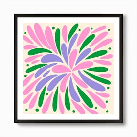 Floral Burst pink, violet and green Art Print