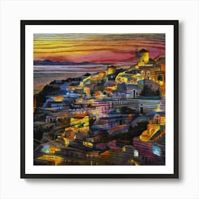 Sunset In Santorini Art Print