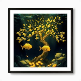 Gold Tree And Gold Coins Art Print