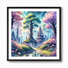 A Fantasy Forest With Twinkling Stars In Pastel Tone Square Composition 200 Art Print