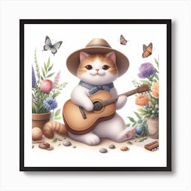 A cat playing a guitar 7 Art Print