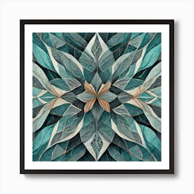 Firefly Beautiful Modern Detailed Floral Indian Mosaic Mandala Pattern In Gray, Teal, Marine Blue, S Affiche