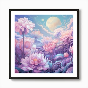 Pastel Lotus Flower Garden Art Print