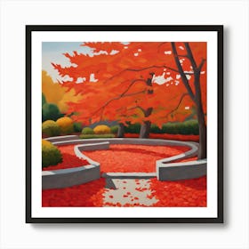 Japanese Zen Garden During Autumn Style of David Hockney Art Print