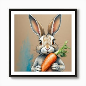 Rabbit Holding Carrot 3 Art Print