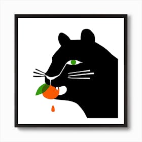 Big Cat Eating An Orange Square Art Print