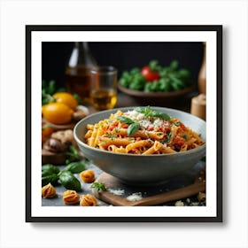 Pasta With Tomato Sauce On The Table Art Print