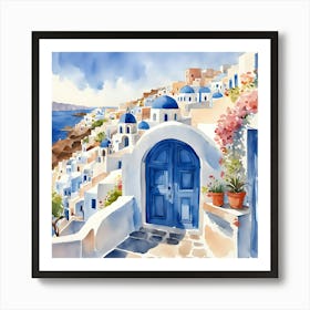 Santorini Greece Watercolor 8 Art Print