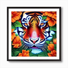 Tiger With Flowers Art Print