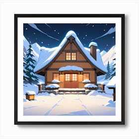 Winter House In The Snow Art Print