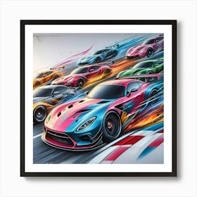 Racing Cars On The Track Art Print