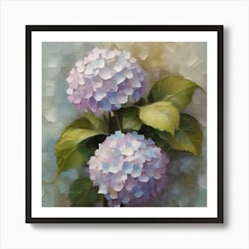 Hydrangea Flowers, Close Up Vertical Oil Painting, Impasto, Printable Interior Wall Art In Muted Tones Art Print