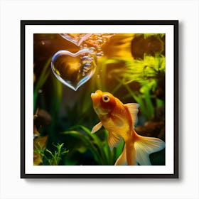 Goldfish In Water With Bubbles Art Print