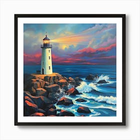 Lighthouse At Sunset 4 Art Print