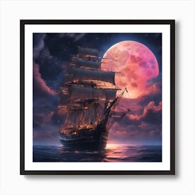 Ship In The Moonlight Poster