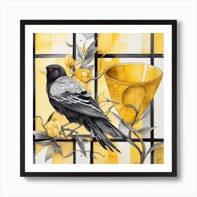 Yellow And Black Art Watercolor Art Print