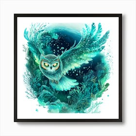 Owl In The Ocean 1 Art Print