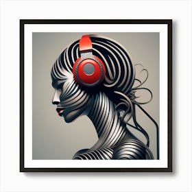 Portrait Of A Woman With Headphones 1 Art Print