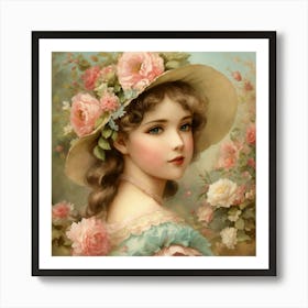 Shabby Floral Pastel Paper Sweet Cottage Girl Swee (3) Art Print