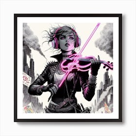 violinist cyborg cyberpunk vector illustration 1 Art Print