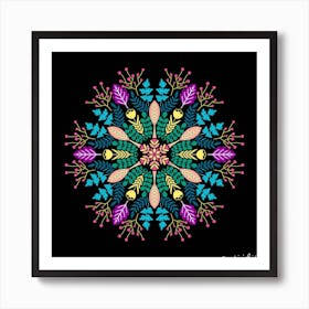 Black Botanical Mandala Art Print