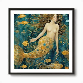 Mermaid in Style of Klimt Art Print