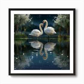 Two Swans forming a heart love Art Print