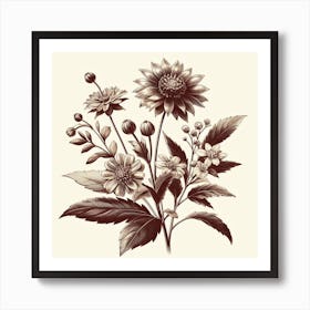 Vintage Flowers In Sepia Art Print