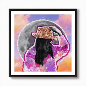 Sparkly Crystal Glitter Girl Moon Collage Square Art Print