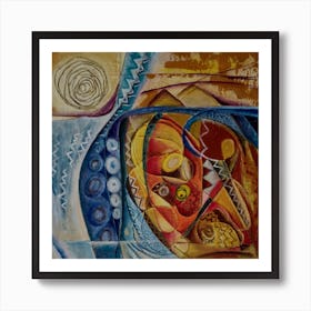 Abstract Wall Art with Vibrant Blues & Reds Art Print