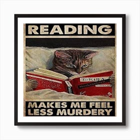 tabby Cat Reading Art Print