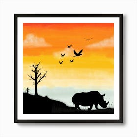 Rhino At Sunset Art Print