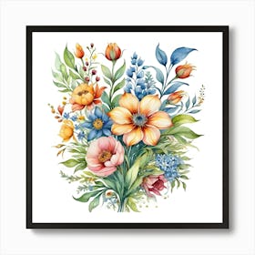 Watercolor Flowers Bouquet 1 Art Print