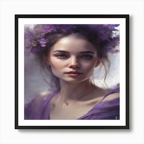 Girl With Purple Flowers Art Print