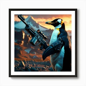 Penguin With Gun Art Print