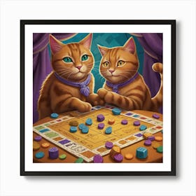 Two Cats Playing Monopoly Art Print