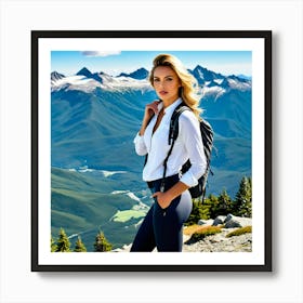 Woman Hiking In The Mountains 1 Art Print