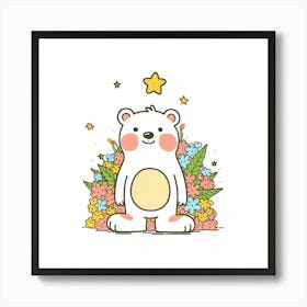 Polar Bear With Flowers Art Print