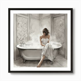 Woman Sitting and Thinking on the Bath Art Print