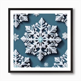 Snowflakes On Blue Background 3 Art Print