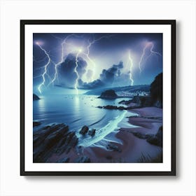 Lightning Over The Sea Art Print