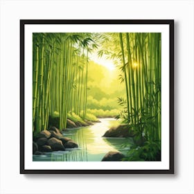 A Stream In A Bamboo Forest At Sun Rise Square Composition 351 Art Print