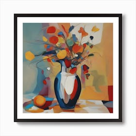 Abstract Flowers In A Blue Vase Art Print