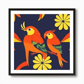 Parrots And Flowers Art Print