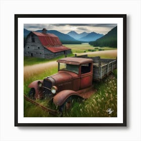 Antique Truck In The Grass Copy Art Print